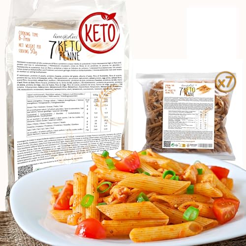 Penne Keto Line@diet | 7 einzelne 50g-Portionen ketogener Nudeln | 2,25g Kohlenhydrate und 0,5g Zucker, reich an Ballaststoffen und Eiweiß | 350g Penne Keto Line@diet | 7 einzelne 50g-Portionen ketogener Nudeln | 2,25g Kohlenhydrate und 0,5g Zucker, reich an Ballaststoffen und Eiweiß | 350g von Line@Diet