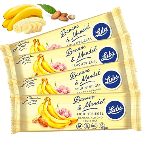 Probier Bag - 4x Lubs Bio Fruchtriegel Banane&Mandel | Bio & Vegan Riegel| Fruchtriegel für Kinder| aus kontrolliert Biologischen Anbau| von Linecase