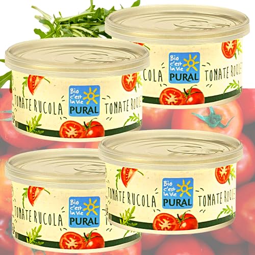 Pural pflanzlicher Brotaufstrich Tomate Rucola 4x125g| palmölfrei, Veganer Aufstrich| laktosefreier Streich| gesunder Brotaufstrich| gesunder Streich von Linecase