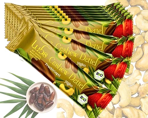 Snack Bag - 10x40g Lubs Fruchtriegel Cashew Dattel| Bio & Vegan| aus kontrolliert biologischer Landwirtschaft | Fruchtriegel von Linecase