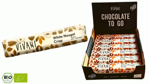Linecase Vivani Bio White Nougat Crisp 12x35g| Bio & Vegan| Weißer Schokoladen Riegel mit Haselnuss und Kakaobutter| Riegel mit Krokant (12) von Linecase