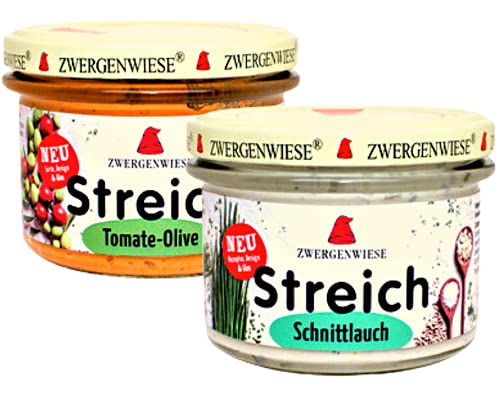 Zwergenwiese Bio Streich Set Schnittlauch+Tomate Olive 2x180g | Bio&Vegan Streich| Glutenfreier Streich| gesunder Brotaufstrich| Veganer Streich| Bio Streich von Linecase