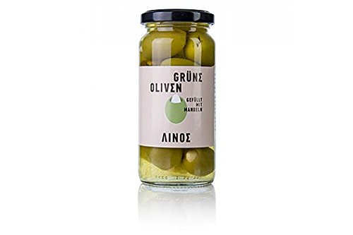 Grüne Oliven, gefüllt mit Mandeln, in Lake, ANEMOS, 227g von Linos