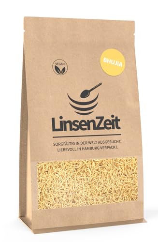 LinsenZeit - Bhujia 250g – Nudeln aus Mottenbohnenmehl und Kichererbsenmehl - gesunder Snack - Vegan, ohne Zusatzstoffe & Premium Qualität von LinsenZeit