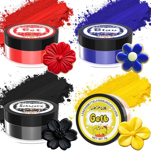 Lebensmittelfarbe Pulver Set - 4x5g Hohe Konzentration Lebensmittelfarbe für Fondant, Buttercreme, Lebendiges Lebensmittelfarbe Zum Backen Tortendeko, Ostereierfarbe, Macaron, Allerheiligen Lebensmittelfarbe Pulver Set - 4x5g Hohe Konzentration Lebensmittelfarbe für Fondant, Buttercreme, Lebendiges Lebensmittelfarbe Zum Backen Tortendeko, Ostereierfarbe, Macaron, Allerheiligen von LioTresk