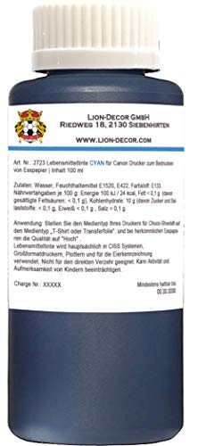 Lebensmitteltinte 100ml (Schwarz, Gelb, Rot oder Blau) für Canon Drucker Patronen (Blau) von Lion-Decor GmbH