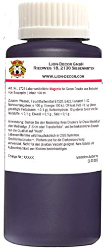 Lebensmitteltinte 100ml (Schwarz, Gelb, Rot oder Blau) für Canon Drucker Patronen (Rot) von Lion-Decor GmbH