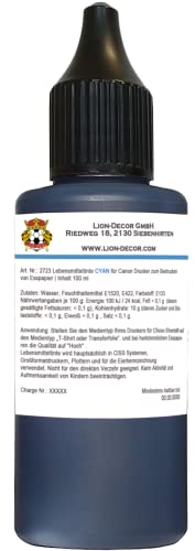 Lebensmitteltinte 100ml Blau Cyan für Canon-Drucker Patronen von Lion-Decor GmbH