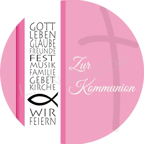 Tortenaufleger Kommunion2 / mehr Farben zur Auswahl / 20 cm Ø (rosa) von Lion-Decor GmbH