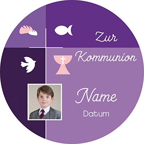 Essbarer Premium Fondant Tortenaufleger personalisierbar / 20 cm Ø für Kommunion/3 | Taufe | Konfirmation | Firmung zum Dekorieren für Torten | Kuchen (lila) von Lion-Decor GmbH