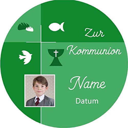 Essbarer Premium Fondant Tortenaufleger personalisierbar / 20 cm Ø für Kommunion/3 | Taufe | Konfirmation | Firmung zum Dekorieren für Torten | Kuchen (grün) von Lion-Decor GmbH