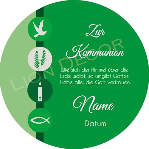 Tortenaufleger Kommunion4 / mehr Farben zur Auswahl / 20 cm Ø (grün) von Lion-Decor GmbH