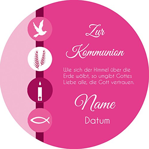 Tortenaufleger Kommunion4 mit Name und Datum/mehr Farben zur Auswahl / 20 cm Ø (pink) von Lion-Decor GmbH