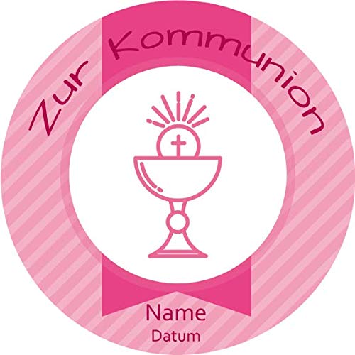 Tortenaufleger Kommunion6 rosa1 mit Name und Datum / 20 cm Ø von Lion-Decor GmbH