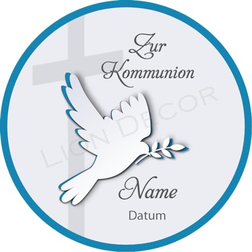 Tortenaufleger Kommunion8 blau mit Name und Datum / 20 cm Ø Tortenaufleger Kommunion8 blau mit Name und Datum / 20 cm Ø von Lion-Decor GmbH