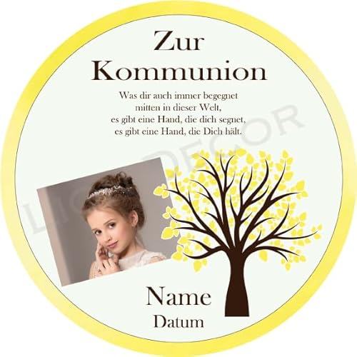 Tortenaufleger Kommunion9 / mehr Farben zur Auswahl / 20 cm Ø (gelb) von Lion-Decor GmbH