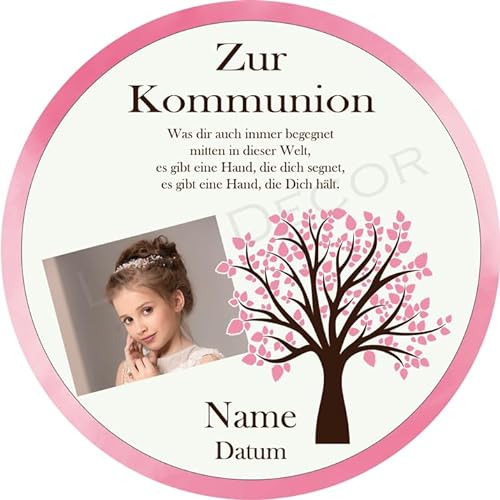 Tortenaufleger Kommunion9 / mehr Farben zur Auswahl / 20 cm Ø (rosa) von Lion-Decor GmbH