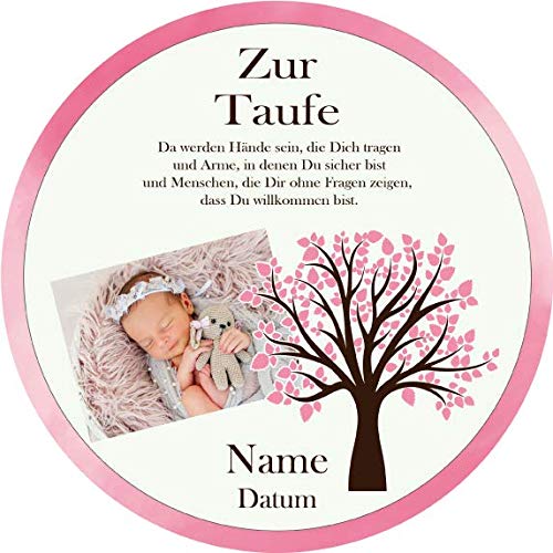 Tortenaufleger Taufe14 / mehr Farben zur Auswahl / 20 cm Ø (rosa) von Lion-Decor GmbH