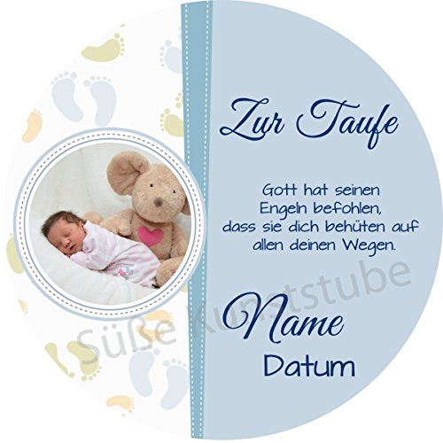 Tortenaufleger Taufe6 mit Wunschtext und Bild Foto / mehr Farben zur Auswahl / 20 cm Ø (hellblau) von Lion-Decor GmbH
