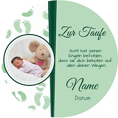 Tortenaufleger Taufe6 mit Wunschtext und Bild Foto/mehr Farben zur Auswahl / 20 cm Ø (grün) von Lion-Decor GmbH
