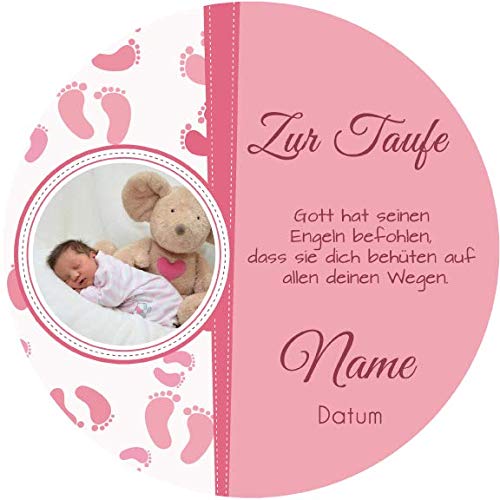 Essbarer Premium Tortenaufleger Personalisierbar mit eigenem Bild und Text / 20 cm Ø für Taufe/6 und für Geburtsglückwünsche (rosa) von Lion-Decor GmbH