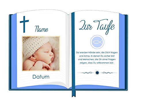 Tortenaufleger Taufe9 mit Wunschtext und Foto / mehr Farben zur Auswahl / 20 x 25 cm (blau) von Lion-Decor GmbH