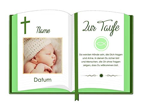 Tortenaufleger Taufe9 mit Wunschtext und Bild Foto / mehr Farben zur Auswahl / 20 x 25 cm (grün) von Lion-Decor GmbH