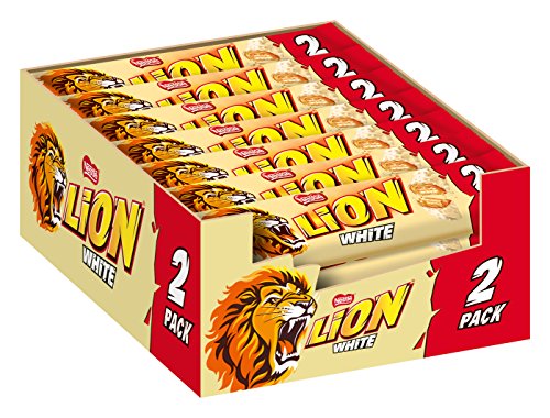 Nestlé LION White, Schokoriegel mit weißer Glasur, leckerer Karamell-Füllung und knuspriger Waffel, Süßigkeiten Großpackung, 28er Pack (à 2 x 30g) von Lion