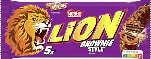 Nestlé LION Brownie Style, Schokoriegel überzogen mit Milchschokolade, leckerer Karamell-Füllung, Brownie-Geschmack und knuspriger Waffel, das besondere Beißerlebnis, 1er Pack (5 x 30g) von Lion