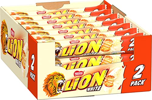 Lion Nestlé LION White, Schokoriegel mit weißer Glasur, leckerer Karamell-Füllung und knuspriger Waffel, Süßigkeiten Großpackung, 28er Pack (à 2 x 30g) von Lion