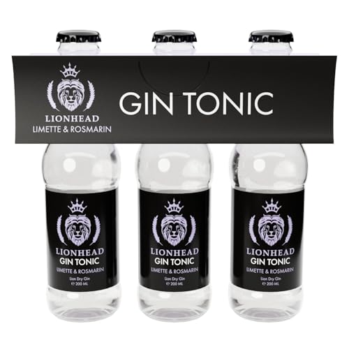 Lionhead Gin Tonic Limette & Rosmarin 3er Set | erfrischendes servierfertiges Mixgetränk aus Dry Gin & Tonic mit Limette & Rosmarin | Jetzt trinkfertig in der handlichen Flasche | 10% Vol. (3 x 0,2 l) Lionhead Gin Tonic Limette & Rosmarin 3er Set | erfrischendes servierfertiges Mixgetränk aus Dry Gin & Tonic mit Limette & Rosmarin | Jetzt trinkfertig in der handlichen Flasche | 10% Vol. (3 x 0,2 l) von LIONHEAD