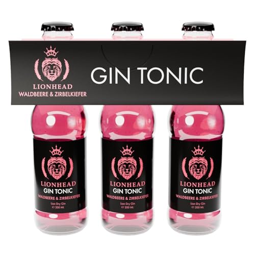 Lionhead Gin Tonic Waldbeere & Zirbelkiefer 3er Set | erfrischendes servierfertiges Mixgetränk aus Dry Gin & Tonic mit Waldbeere & Zirbelkiefer | Jetzt trinkfertig | 10% Vol. (3 x 0,2 l) von LIONHEAD
