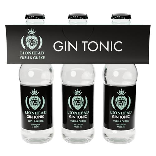 Lionhead Gin Tonic Yuzu & Gurke 3er Set | erfrischendes servierfertiges Mixgetränk aus Lion Dry Gin & Tonic mit Yuzu & Gurke | Jetzt trinkfertig in der handlichen Flasche | 10% Vol. (3 x 0,2 l) von LIONHEAD