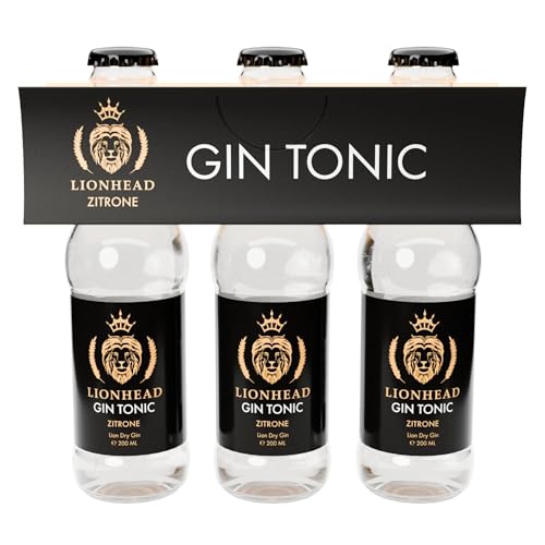 Lionhead Gin Tonic Zitrone 3er Set | erfrischendes servierfertiges Mixgetränk aus Lion Dry Gin & Tonic mit Zitrone | Jetzt trinkfertig in der handlichen Flasche für unterwegs | 10% Vol. (3 x 0,2 l) von Lionhead