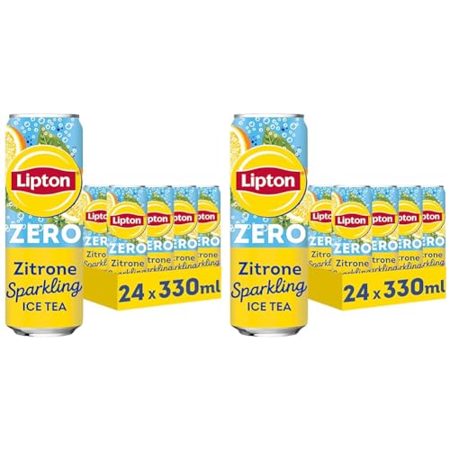 LIPTON ICE TEA Sparkling Lemon Zero, Kohlensäurehaltiger Eistee mit Zitronen Geschmack ohne Zucker, EINWEG Dosen (24 x 0.33 l) (Verpackungsdesign kann abweichen) (Packung mit 2) von Lipton