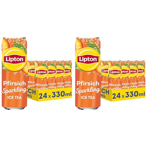 LIPTON ICE TEA Sparkling Peach, Eistee mit Kohlensäure und Pfirsich Geschmack, EINWEG (24 x 0.33 l) (Verpackungsdesign kann abweichen) (Packung mit 2) von Lipton