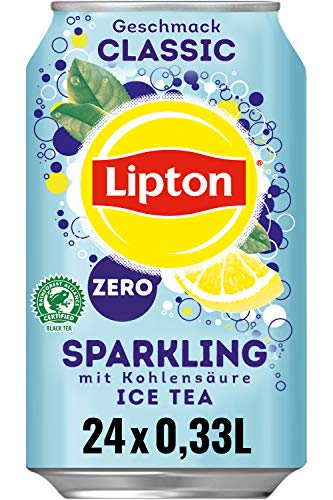 LIPTON ICE TEA Sparkling Zero Classic, Kohlensäurehaltiger Eistee mit Zitronen Geschmack ohne Zucker (24 x 0.33l) von Lipton