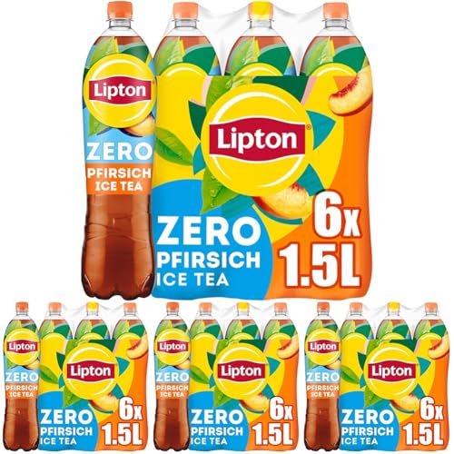 LIPTON ICE TEA Zero Peach – Zuckerfreier Eistee mit Pfirsich Geschmack, EINWEG (6 x 1.5 l) (Packung mit 4) von Lipton