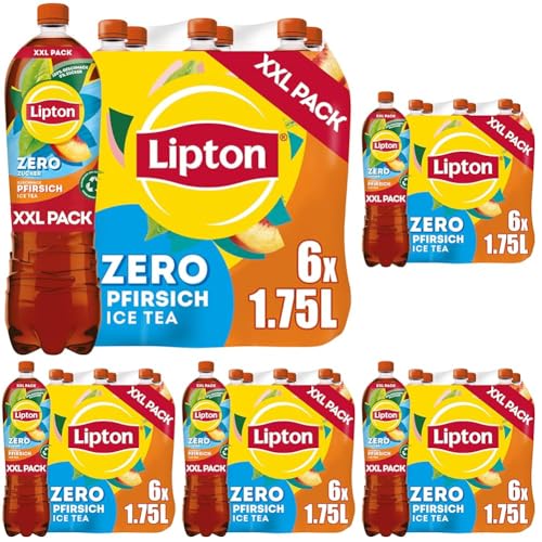 LIPTON ICE TEA Zero Peach – Zuckerfreier Eistee mit Pfirsich Geschmack, EINWEG (6 x 1.75 l) (Packung mit 5) von Lipton