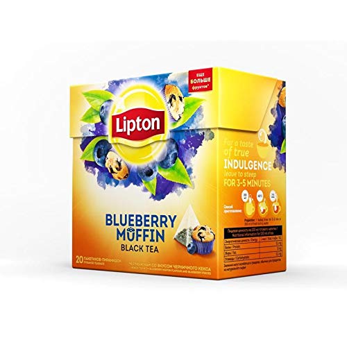 Lipton 4 Boxen Black Tea Blueberry Muffin Pyramide Luxus Teebeutel mit echten Teeblättern, exklusive Kollektion importiert von Lipton