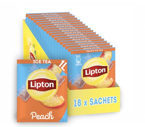 Lipton Eistee Pulver Set, "Pfirsich", Erfrischung für die ganze Familie, 18x Sachet, in Pulverform zum Selbermachen von Lipton