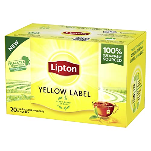 Lipton | Yellow Label | Schwarzer Tee | mit zarten, handgepflückten Schwarzteeblättern | Rainforest-Alliance zertifiziert | 1er Pack | 20 Teebeutel von Lipton