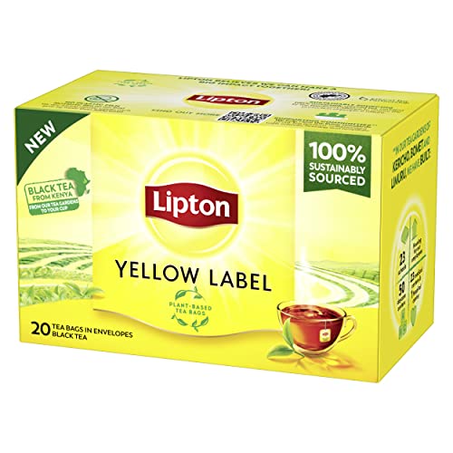 Lipton | Yellow Label | Schwarzer Tee | mit handgepflückten Schwarzteeblättern | pflanzenbasierte, einzeln verpackte Teebeutel | Rainforest-Alliance zertifiziert | 1er Pack | 20 Teebeutel von Lipton