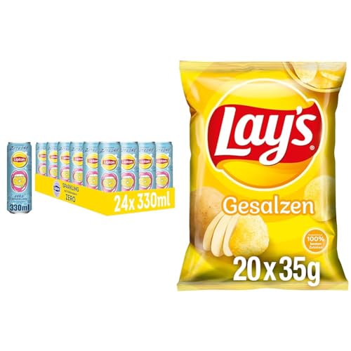 Erfrischender Eistee und Knusprige Chips: LIPTON ICE TEA Sparkling Zitrone Zero (24x0,33L) & Lay's Gesalzen (20x35G) von Lipton