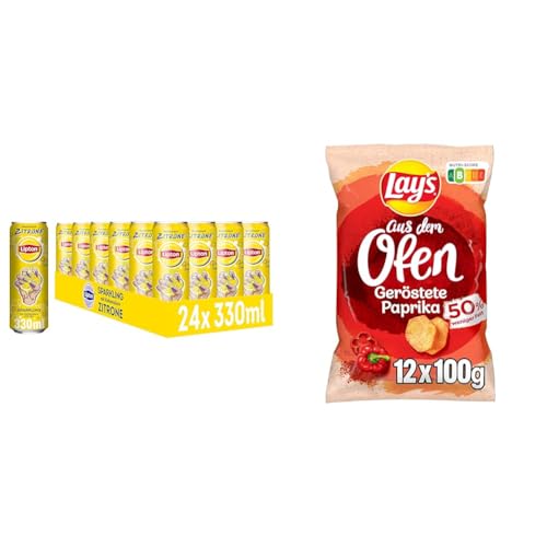 Erfrischender Eistee und Knusprige Chips: LIPTON ICE TEA Sparkling Zitrone (24x0,33L) & Lay's aus dem Ofen geröstete Paprika (12x100G) von Lipton