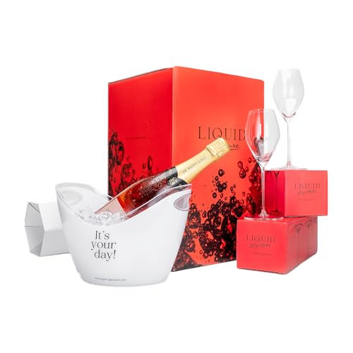 Champagner Geschenkset "It's Your Day" – Premium Champagnerbox inkl. 0,75 l De Saint Gall Le Rosé Premier Cru & edlem Champagnerkühler - Inkl. 2 Stk. Riedel Champagnergläser – Exklusive Geschenkidee von Liquid Signature