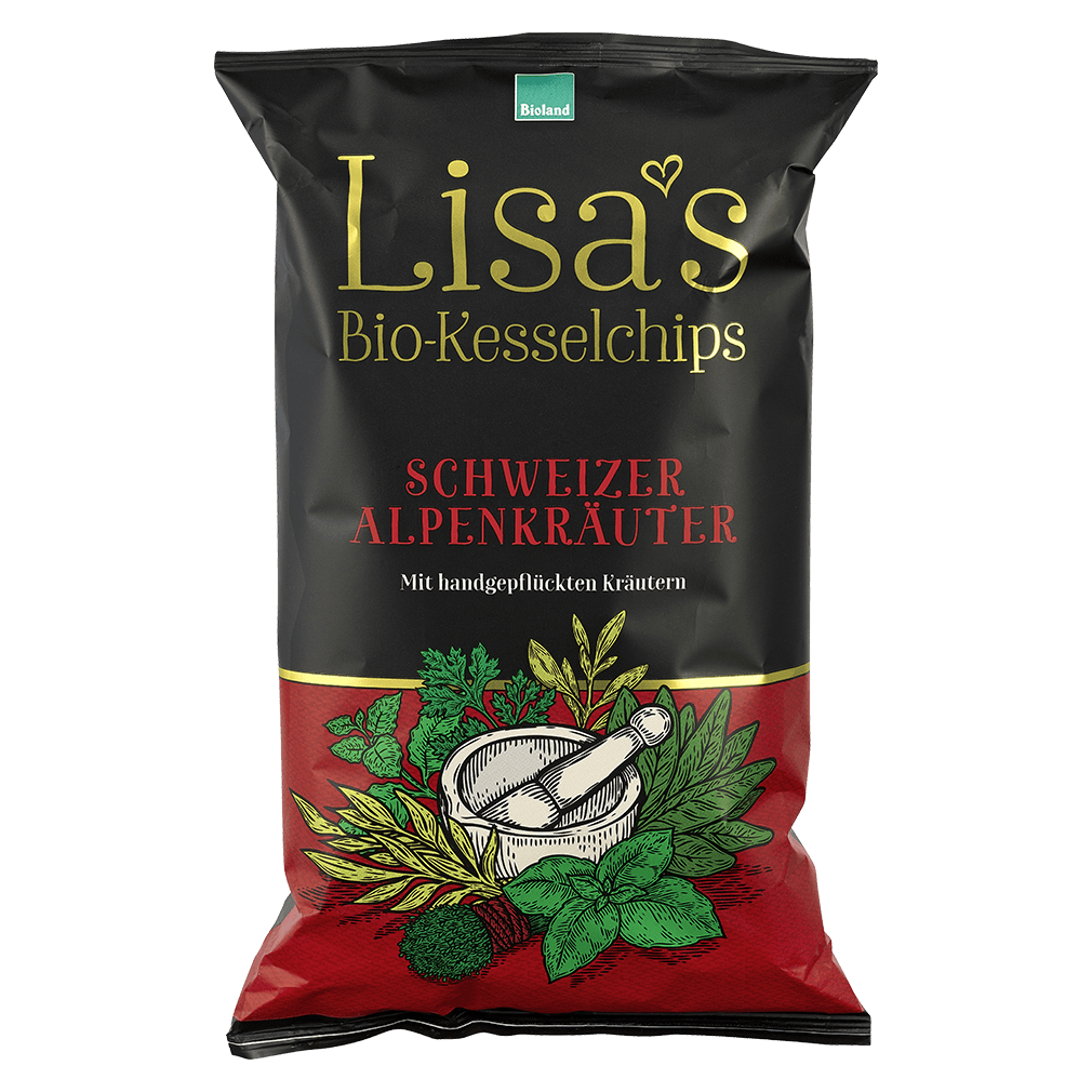Bio Kesselchips mit Schweizer Alpenkräutern Bio Kesselchips mit Schweizer Alpenkräutern von Lisa's
