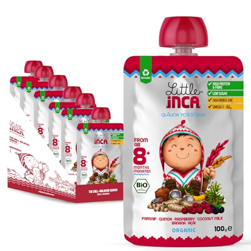 Little Inca Quinoa Porridge (6 x 100 g) | Leckere Babynahrung auf pflanzlicher Basis in recycelbaren Beuteln, schont den Darm und fördert die kognitive Entwicklung | Laktosefrei | Ab 8 Monaten von Little Inca