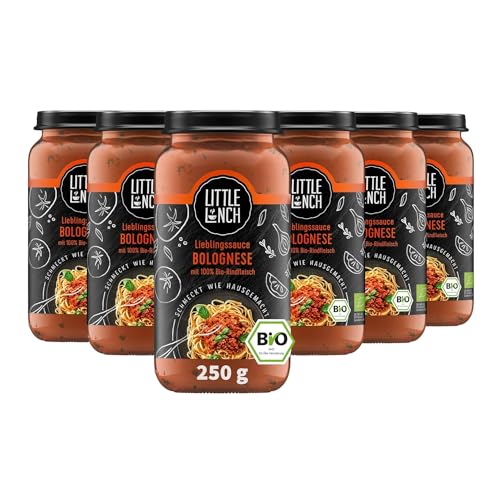 Little Lunch Bio Bolognese | Sauce für Pasta | 100 Prozent Bio Rindfleisch | Ohne zugesetzten Zucker | Laktosefrei | Keine künstlichen Zusätze | Ohne Geschmacksverstärker | 6 x 250g von Little Lunch