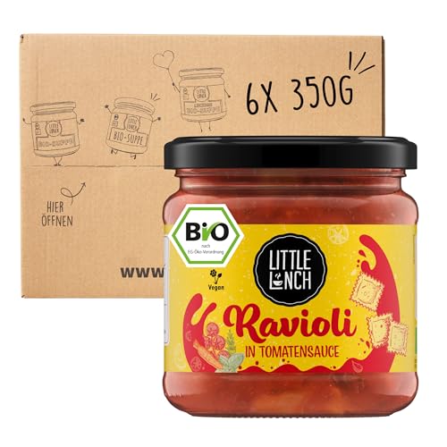 Little Lunch Bio Ravioli in Tomatensauce | Camping | Fertiggericht für jeden Tag | Vegan | Nudeln mit Gemüsefüllung | Ohne zugesetzten Zucker | Ohne Geschmacksverstärker | 6 x 350g von Little Lunch